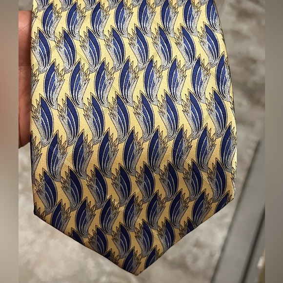 Valentino Blue Gold “Bird Feather” Men's Tie